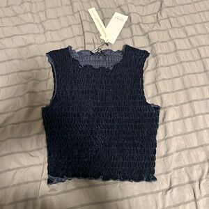 AKIRA Dark Blue Smocked Crop Top